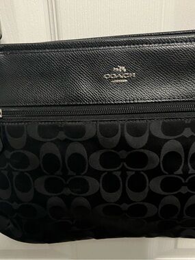 Coach Black Signature C-Pattern Messenger Bag with Leather Trim